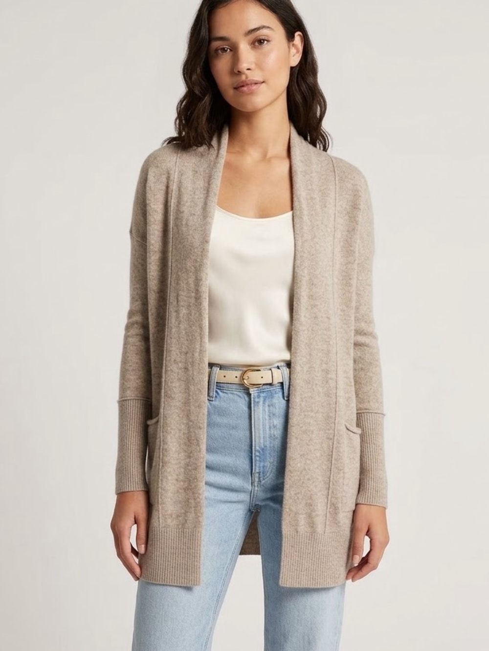 Griffen Cashmere 100% Cashmere Beige Cardigan Sweater Small